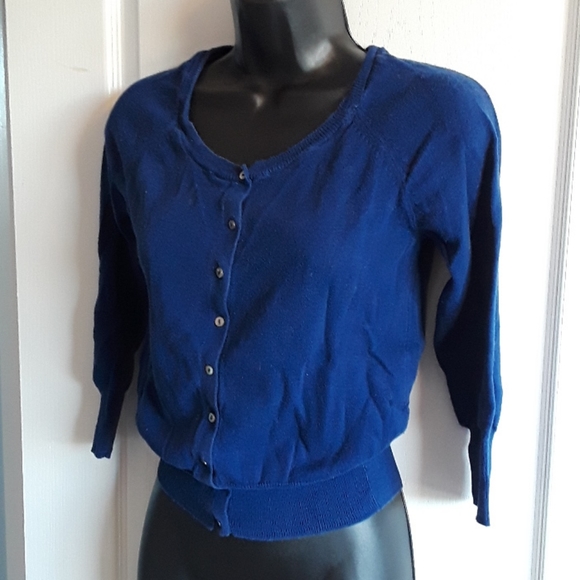 💕CUTE VINTAGE💕Blue cotton summer cardigan - Picture 2 of 5